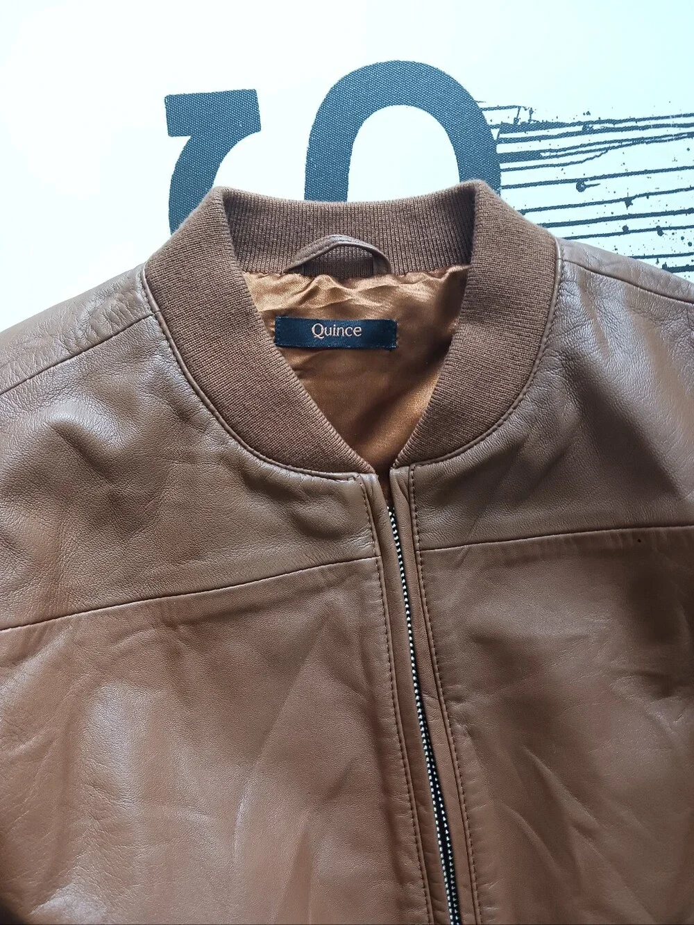 Quince Sheep Genuine Leather Cognac Bomber Jacket Size 12